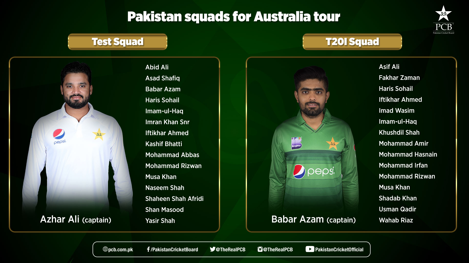  PCB names players for Australia tour