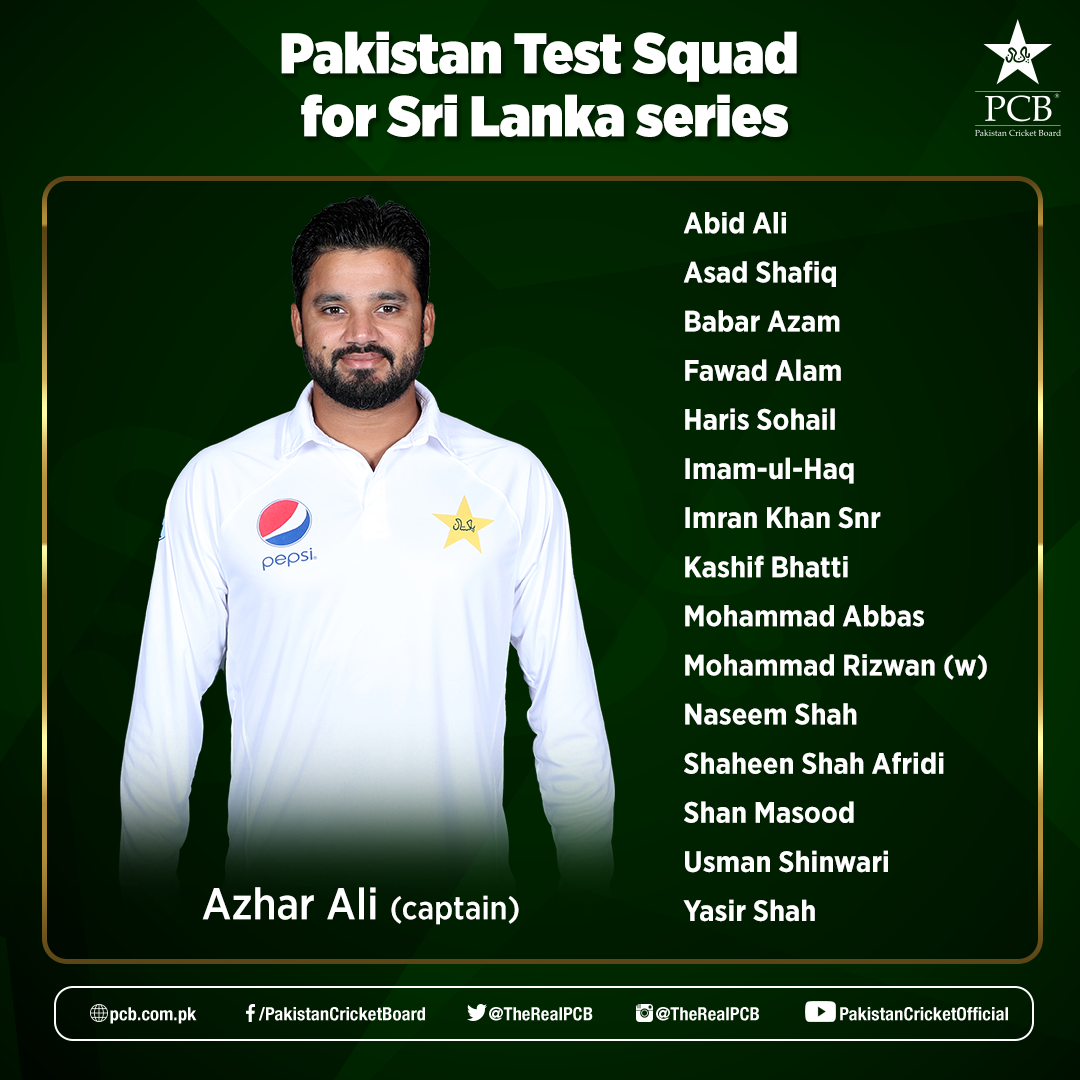 Pakistan names squad for Sri Lanka Tests